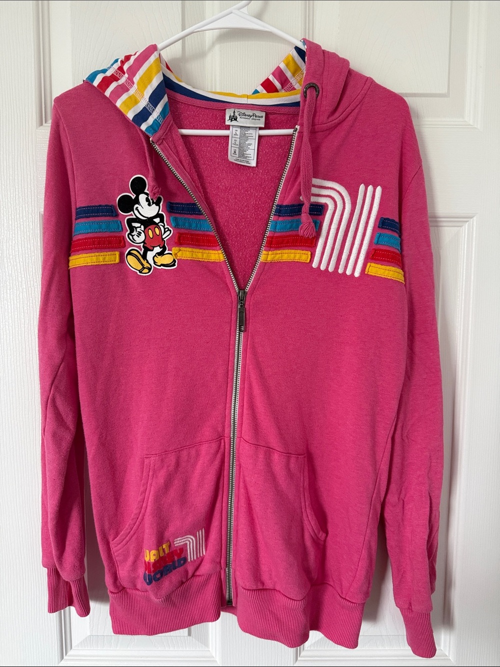 Disney Pink Mickey Mouse Zip Hoodie with Rainbow Stripes